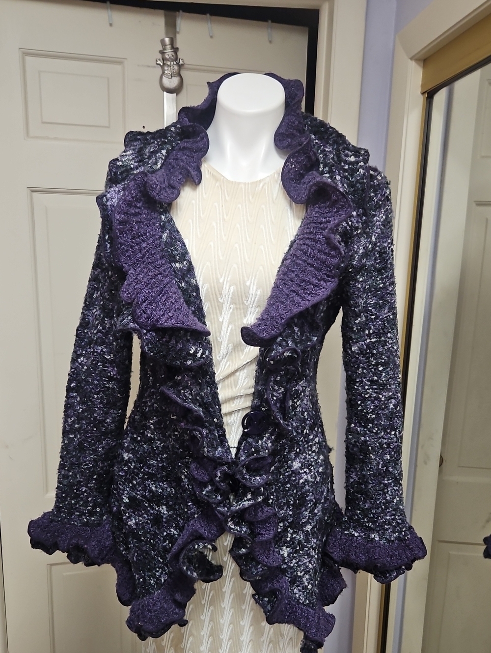 Dress Barn Collection Magical Purple Ruffle Knit Cardigan